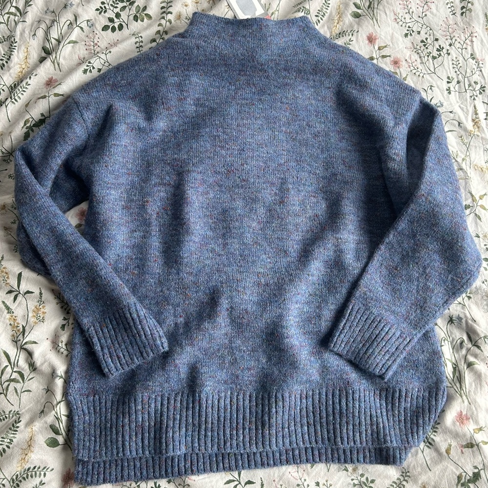 Blue Knit Mock-neck Sweater